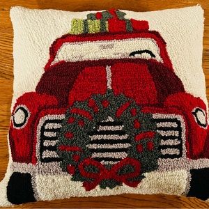 Creative Co op - Christmas Car 16” Square Hook Pillow, Vintage, EUC